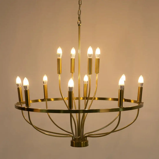 60W Rustic Candle-Style Round Chandelier for Dining Room and Café Gold Chandelier