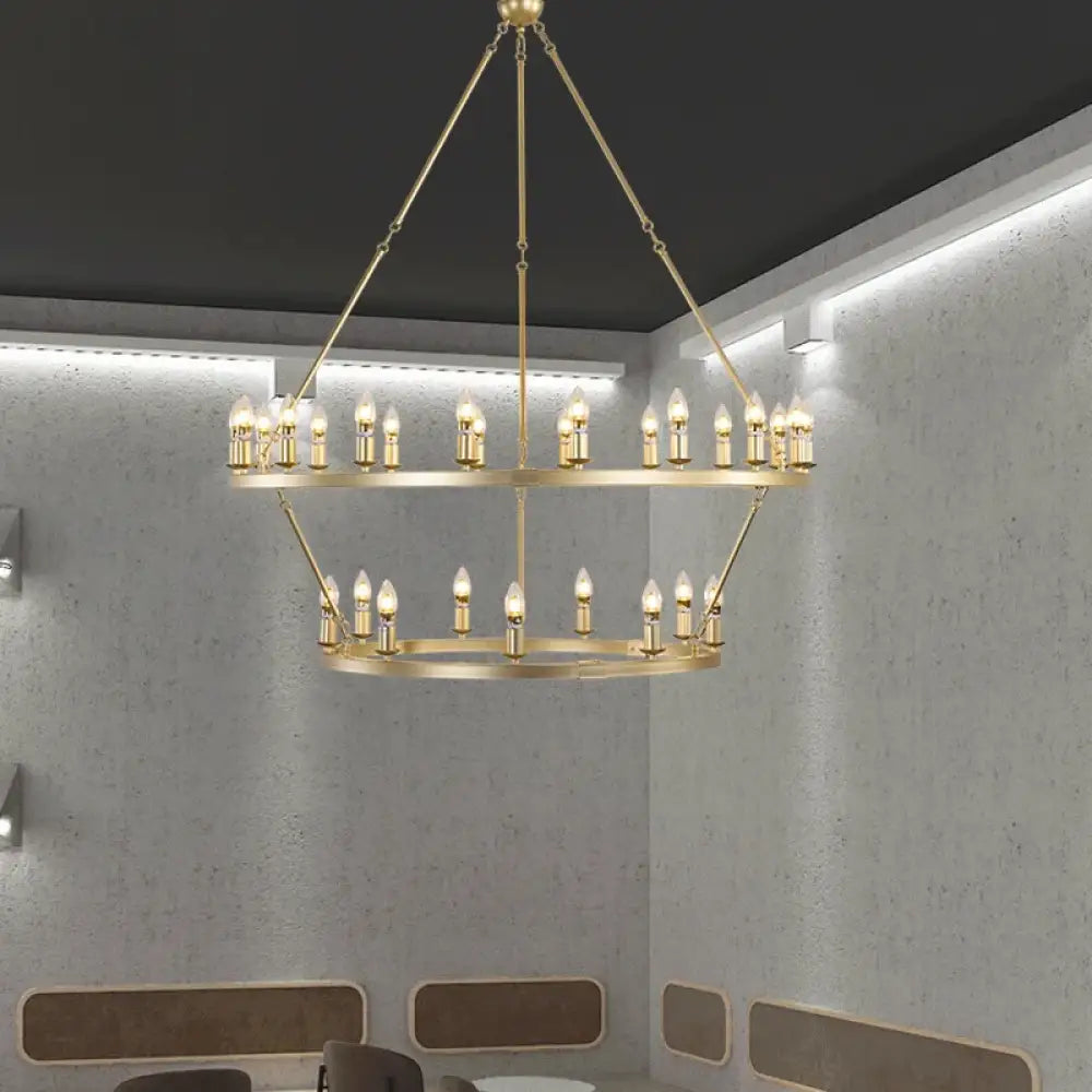 American Wagon Wheel Chandelier – Retro Industrial Candle Pendant Light for Cafe Restaurant Bar and Living Room Gold