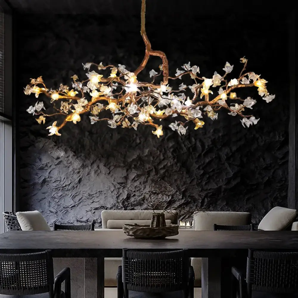 Charming Vintage Copper Flower Chandelier -  Tree Branch LED Lighting for Dining Rooms, Kitchen Islands, and Indoor Decor - DecorGlobe