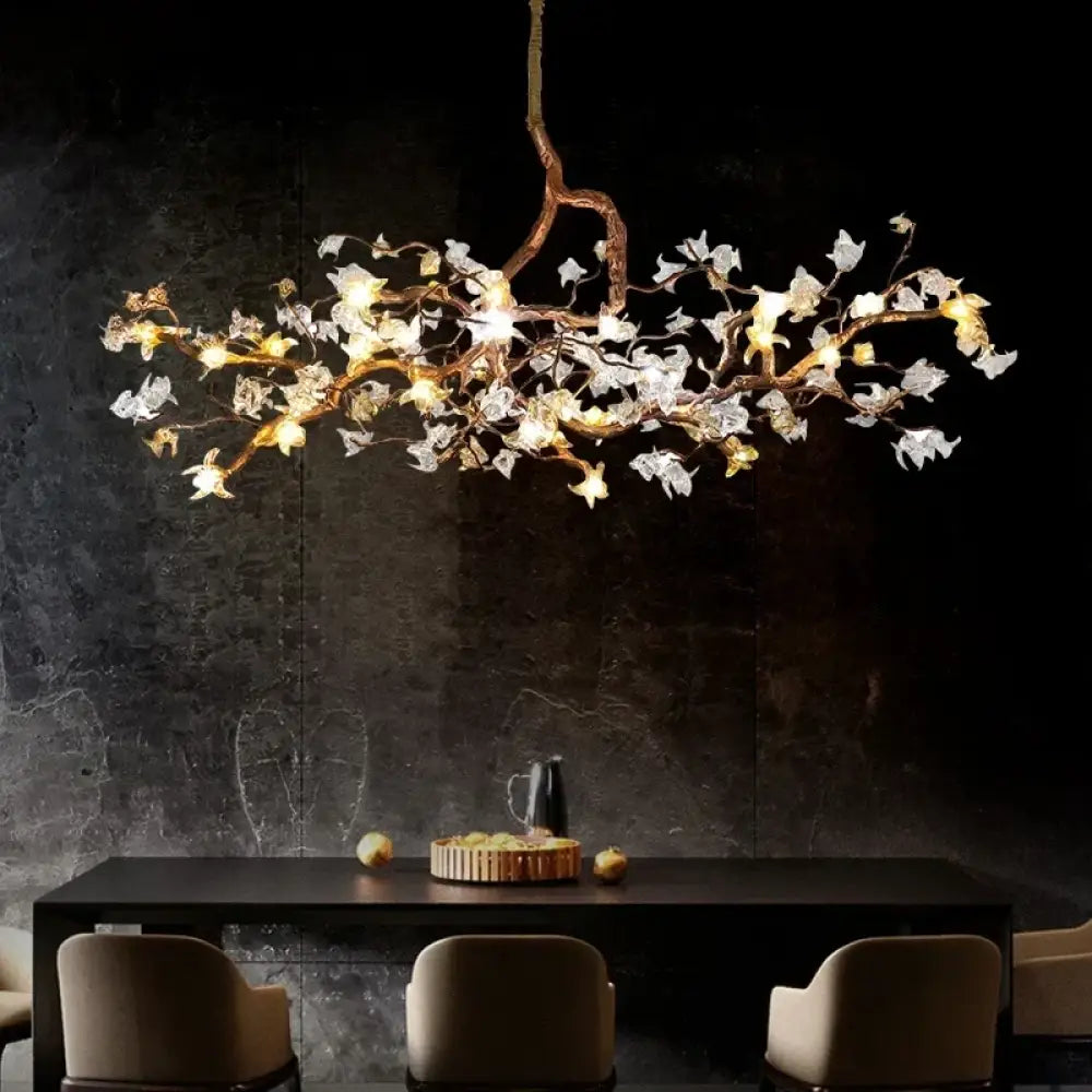 Charming Vintage Copper Flower Chandelier -  Tree Branch LED Lighting for Dining Rooms, Kitchen Islands, and Indoor Decor - DecorGlobe