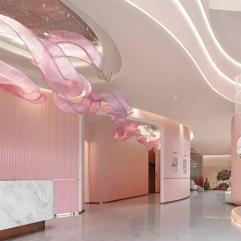 Aria Custom Build Pink Glass Ribbon Chandelier Chandelier