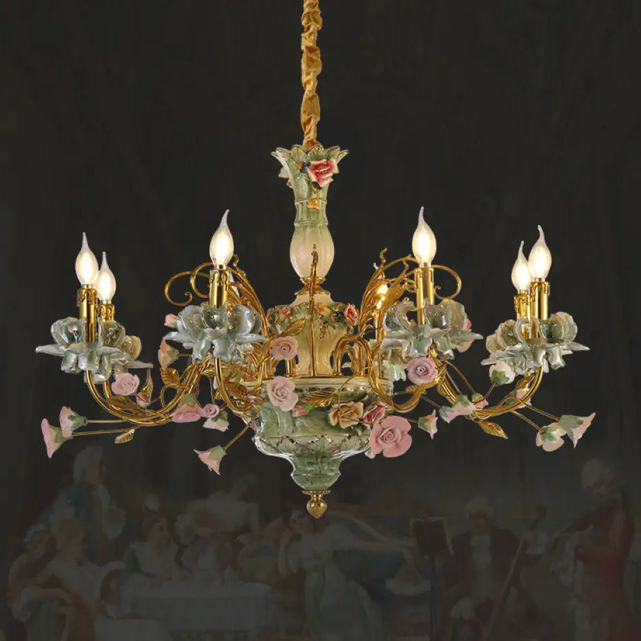 French Pastoral Crystal Ceramic Copper Chandelier 10 heads (diameter 100cm, height 65cm)
