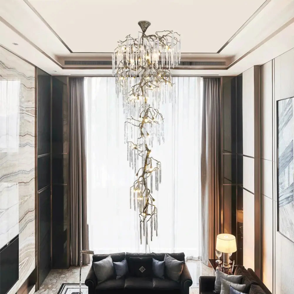 Brass Branch Crystal Pendant Chandelier for Staircase Lighting D130xH350cm / warm white3000 Chandelier