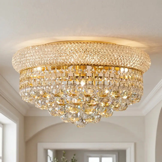 Modern Gold Crystal Chandelier &amp; Ceiling Light,Empire Style Dimmable Flush Mount Crystal Fixture for