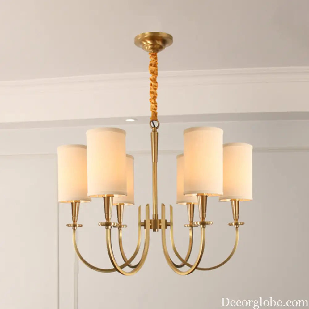 Classic White Cylindrical Pendant Chandelier - 6 Lights Fabric Shade - Perfect for Living Room Lighting White