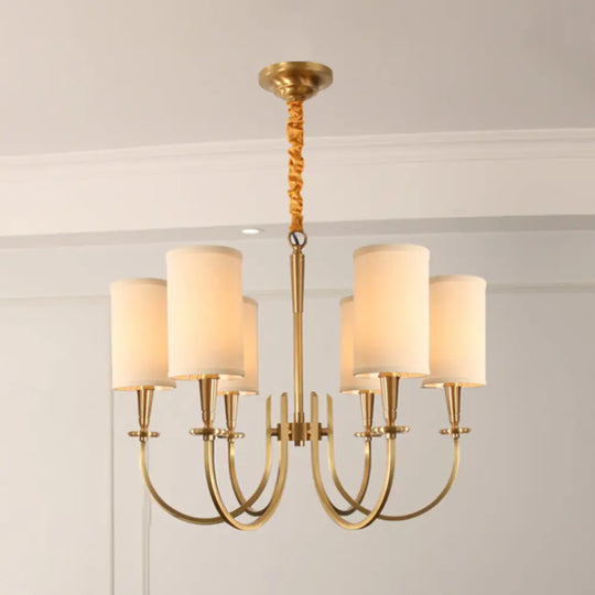 Classic White Cylindrical Pendant Chandelier - 6 Lights Fabric Shade - Perfect for Living Room Lighting White