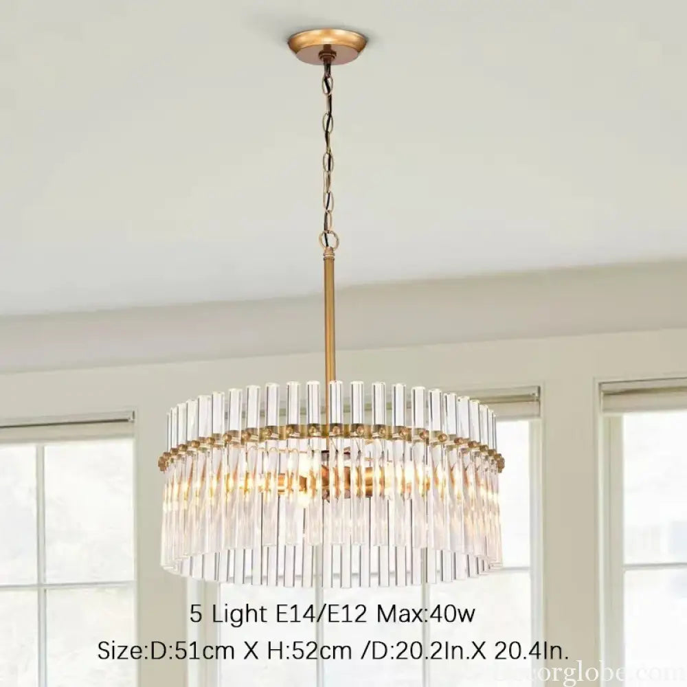 Contemporary 5-Light Brushed Brass Finish Crystal Glass Chandelier - Illuminate Your Space with Modern Elegance - DecorGlobe