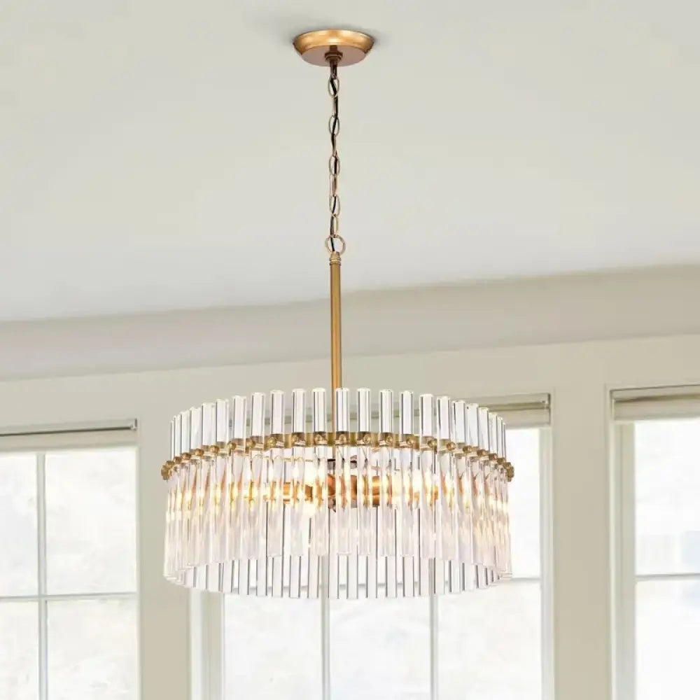 Contemporary 5-Light Brushed Brass Finish Crystal Glass Chandelier - Illuminate Your Space with Modern Elegance - DecorGlobe