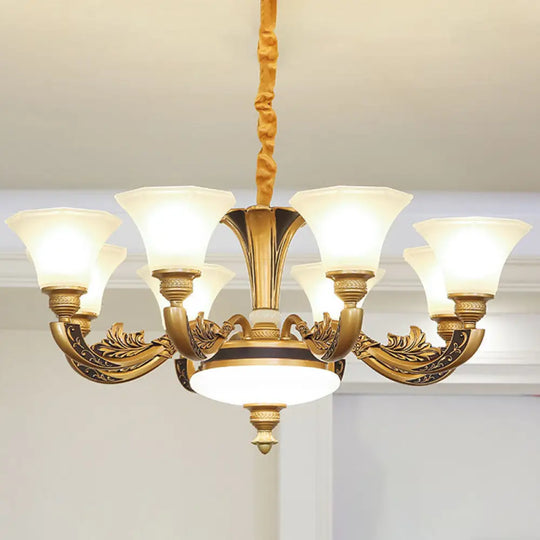 Contemporary Glass Pendant Light Kit: Bell-Shaped Ceiling Chandelier for Living Room White 8 / White