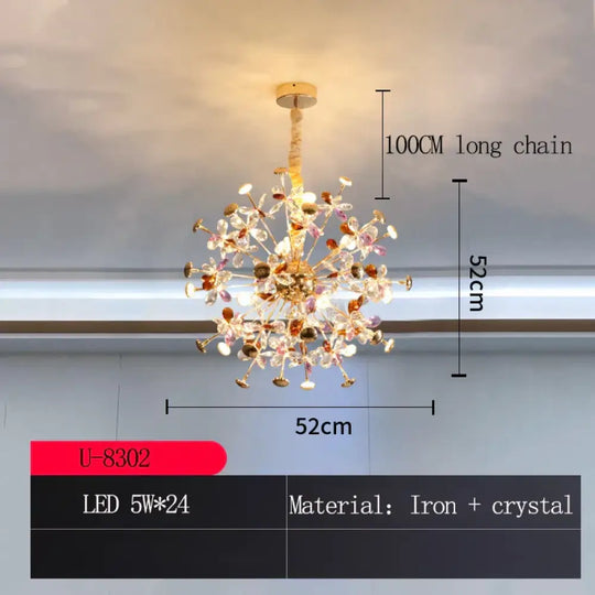 Contemporary Dandelion LED Chandelier - Fashionable Branch Design with Colorful Crystal Accents - DecorGlobe