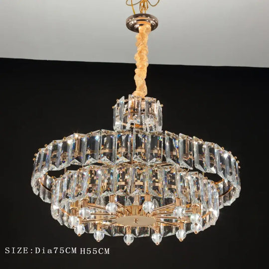 Contemporary LED Crystal Chandelier - Illuminate Your Living Room with Elegant Round and Rectangle Golden Indoor Lighting - DecorGlobe