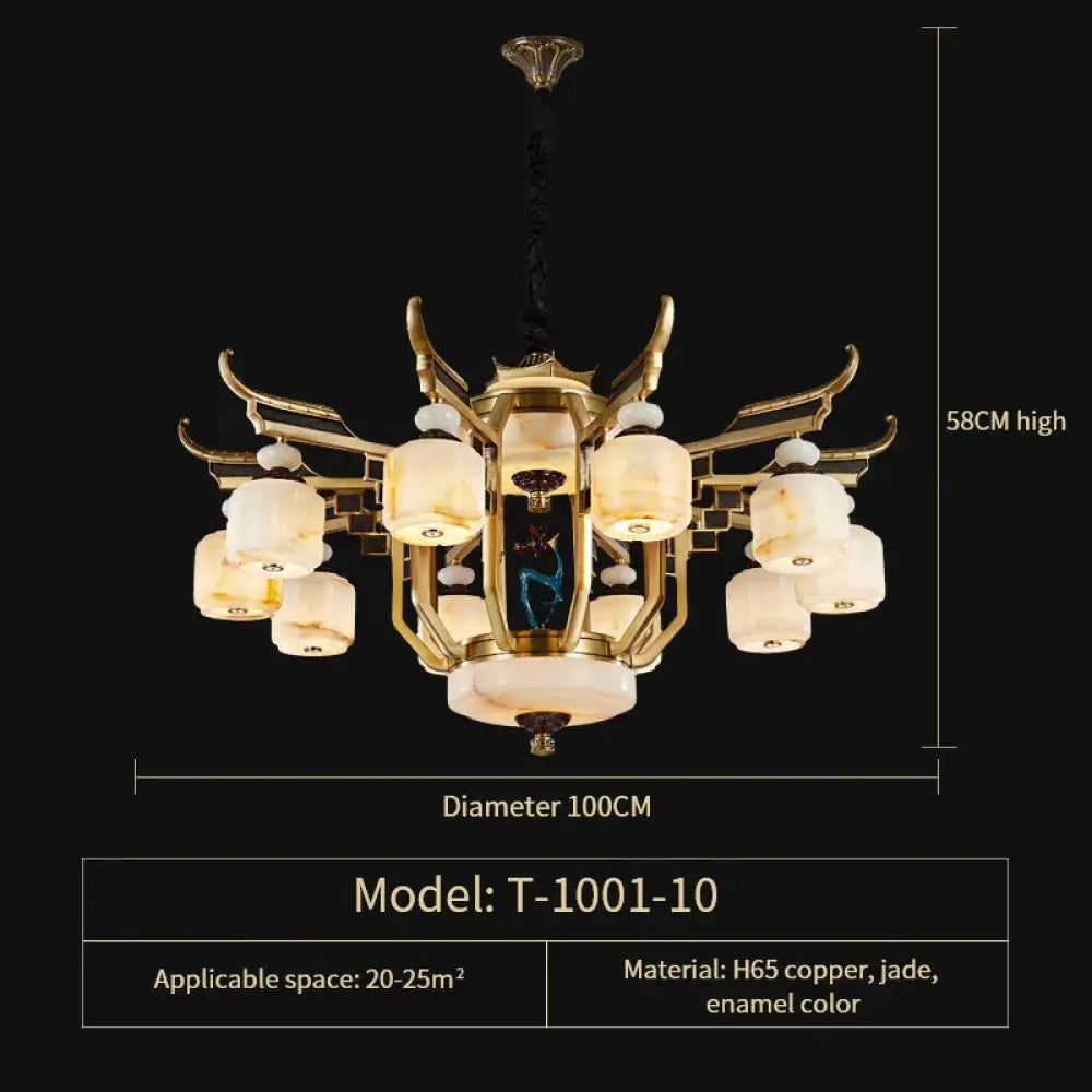Copper Chandelier with Marble 20+ Lights Remote Control 10 Heads D100CM Chandelier