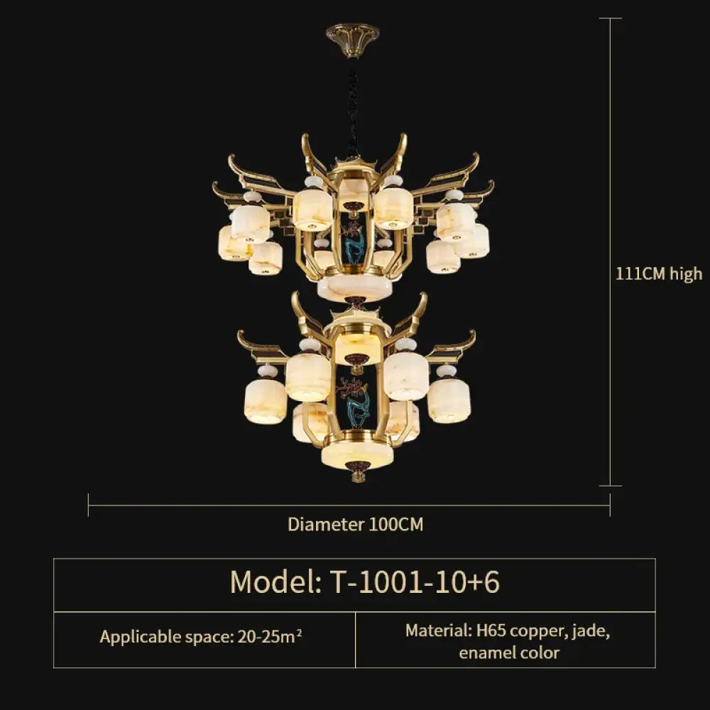 Copper Chandelier with Marble 20+ Lights Remote Control 16 Heads D100CM Chandelier