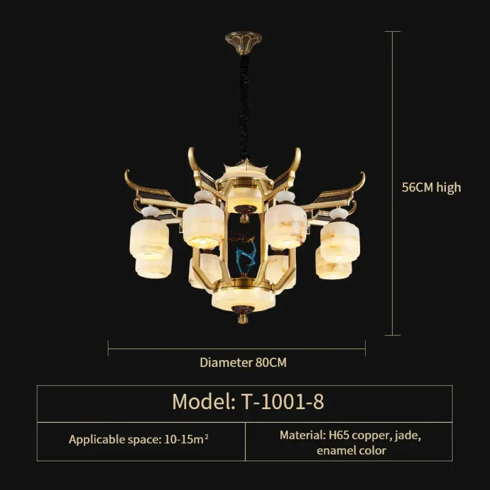 Copper Chandelier with Marble 20+ Lights Remote Control 8 Heads D80CM Chandelier