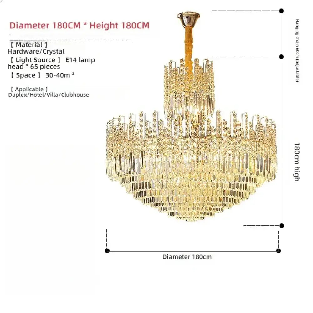 Crystal Chandelier for Duplex Hall and Staircase Lighting D180CM H180CM / Natural Light Chandelier