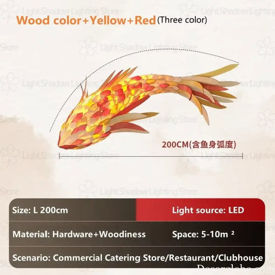 Decorative Fish Shaped Chandelier Pendant Light for Restaurant &amp; Cafe Interiors | 200cm / Red color / white light