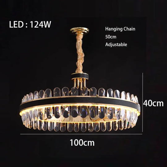 Dimmable LED Crystal Oval Ceiling Chandeliers - Black Leather Luxury Lustres for Dining Room Decor - DecorGlobe