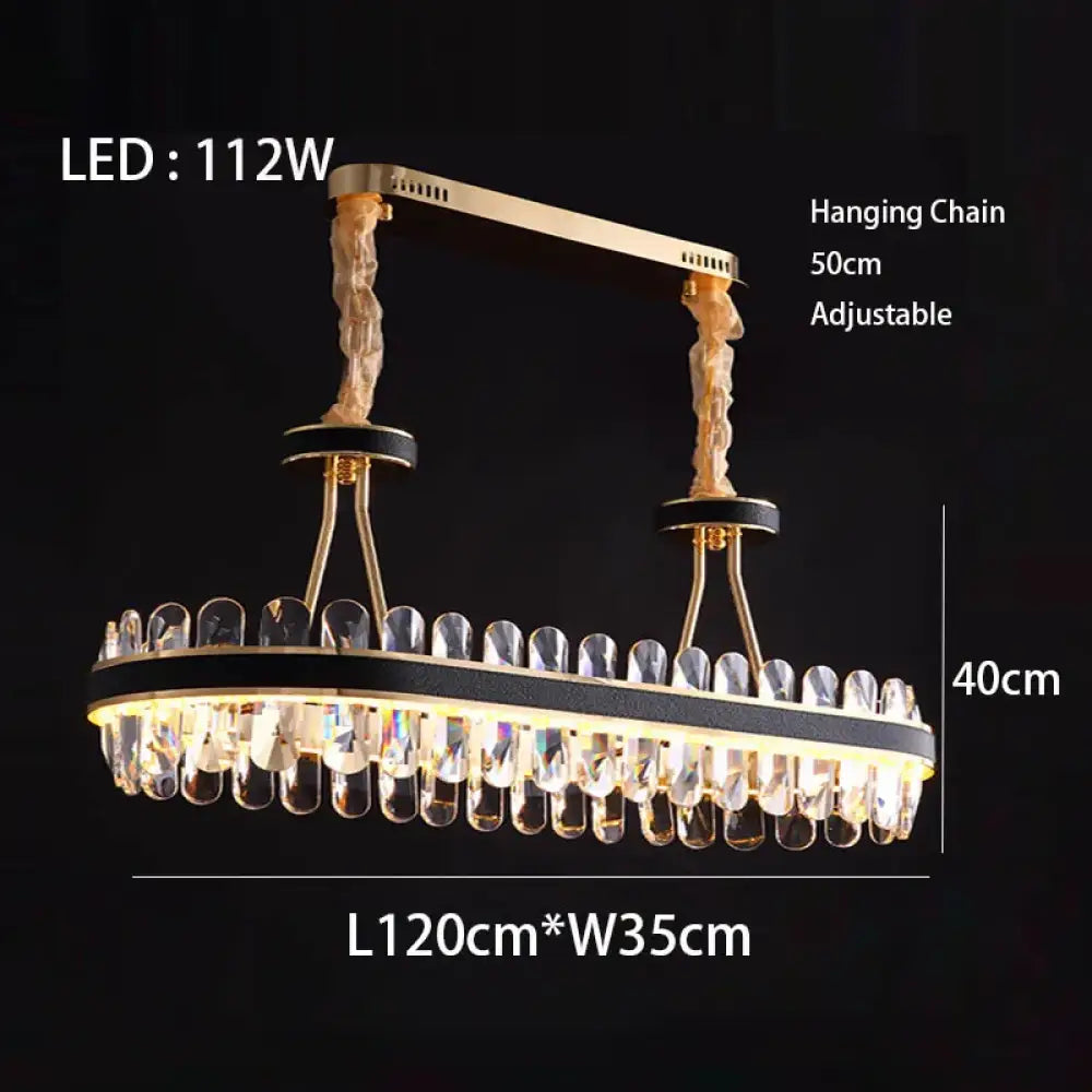 Dimmable LED Crystal Oval Ceiling Chandeliers - Black Leather Luxury Lustres for Dining Room Decor - DecorGlobe