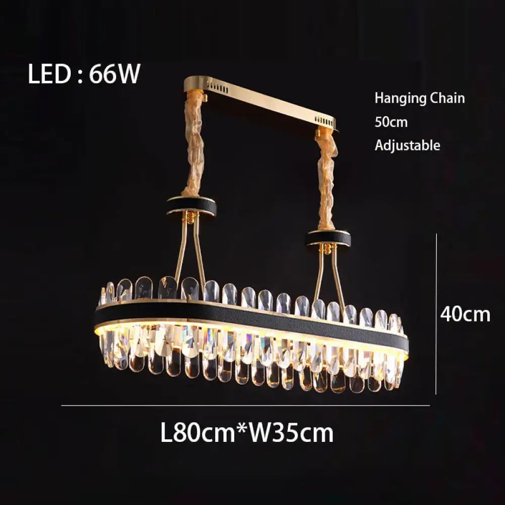 Dimmable LED Crystal Oval Ceiling Chandeliers - Black Leather Luxury Lustres for Dining Room Decor - DecorGlobe