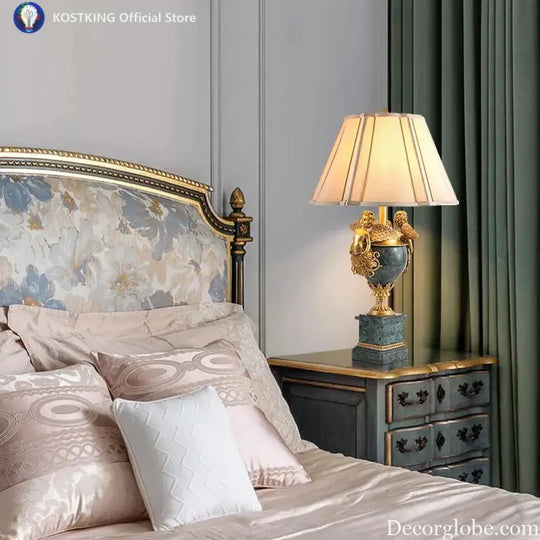 European Style Home Living Room Deco Table Lamps Luxury Bedside Led Desk Light French Retro Marble Brass Lamps - D47
