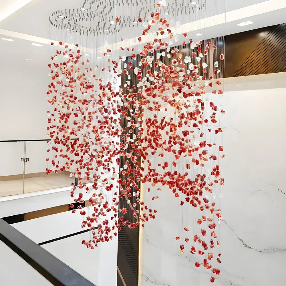 Elara Custom Build Red Glass Stone LED Chandelier Chandelier