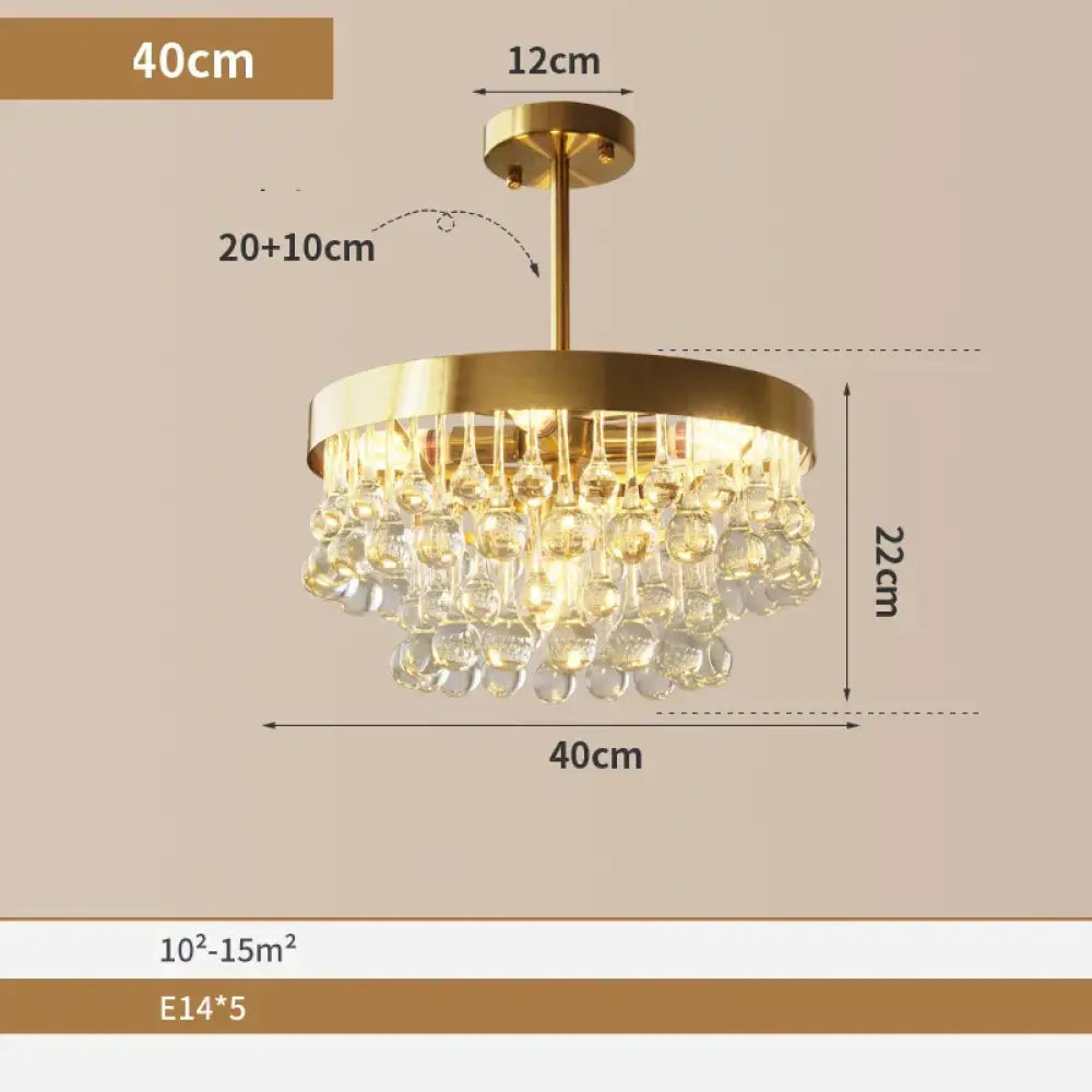 Elegant Round Water Drop Golden Chandelier - A Postmodern Light Luxury Fixture for Living Rooms, Bedrooms, and Dining Spaces - DecorGlobe