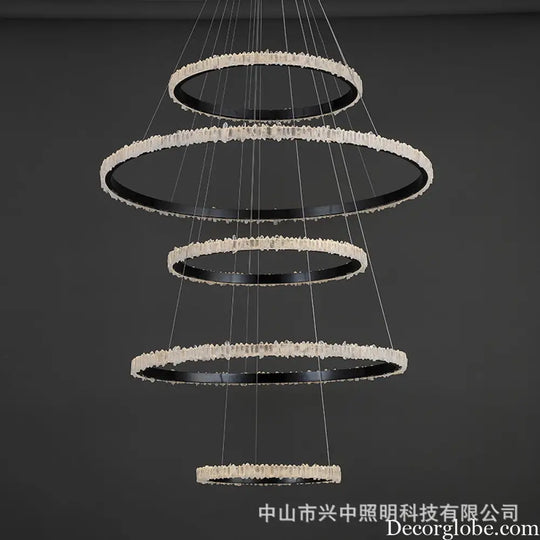 Ellie Modern Black Stainless Steel Natural Crystal Chandelier Chandelier