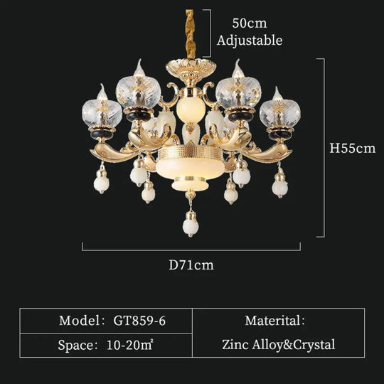 RÉGALIA European Rococo Marble &amp; Crystal Chandelier 6 lights D71 H55cm Chandelier