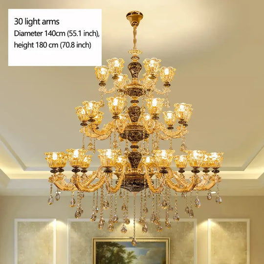 European Style Golden Chandelier - Elegance for Living Rooms, Hotels, Staircases, Villas with Multi-Layer Crystal Luxury - DecorGlobe