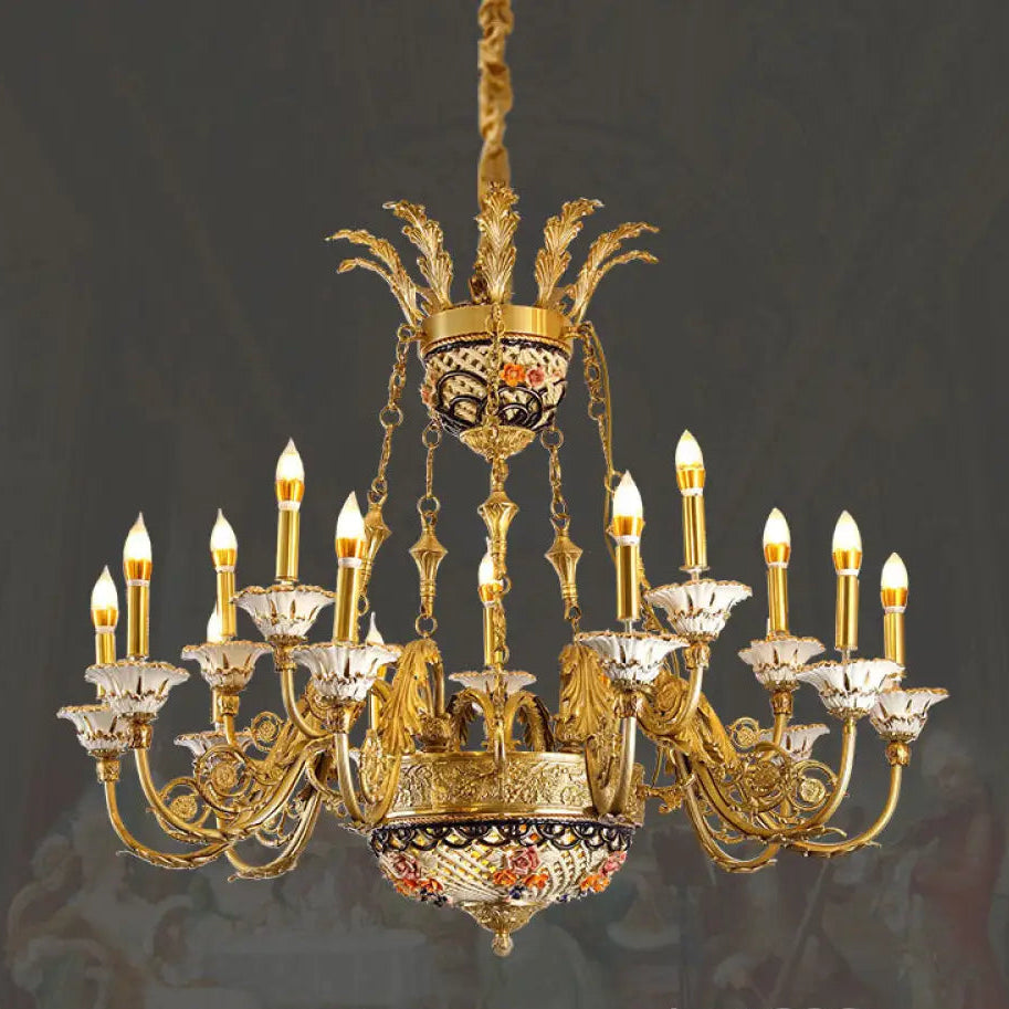 French style copper chandelier living room European style villa lamp luxury ceramic light luxury lamps bedroom pure