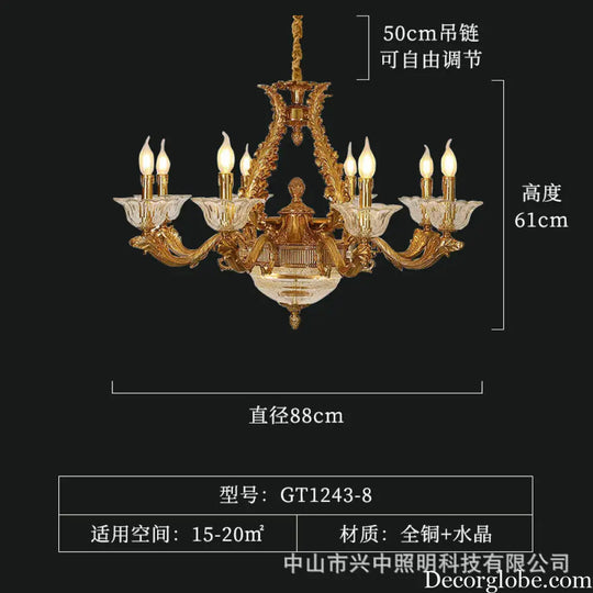 French Copper Crystal Chandelier for Living Room &amp; Villa 8 heads (diameter 88cm, height 61cm)
