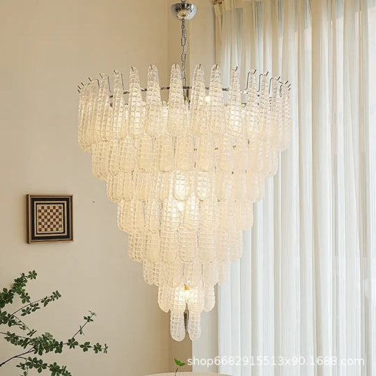 Villa duplex building light luxury crystal glass chandelier empty staircase lamp American retro living room dining room