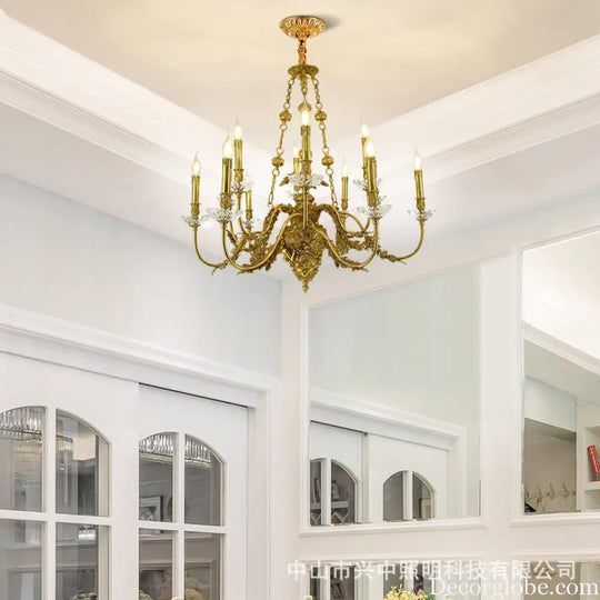 French Light Luxury Crystal Copper Chandelier for Villa Living 8 + 4 heads (diameter 92cm, height 83cm)