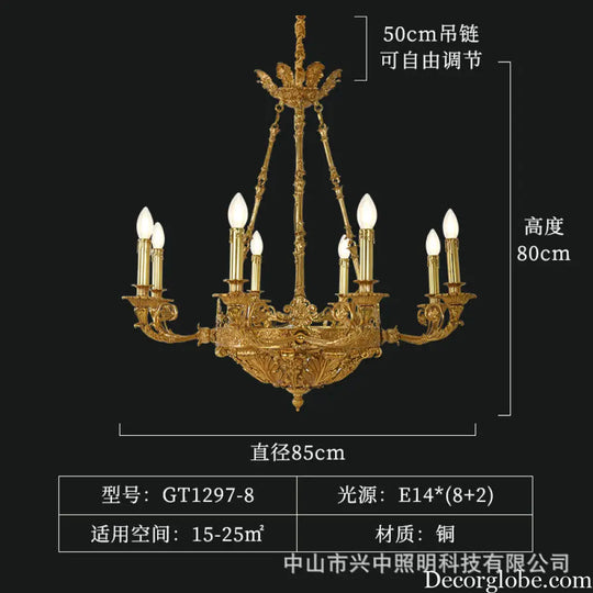 French Retro Crystal Copper Chandelier for Luxury Villas 8 heads (diameter 85cm, height 80cm)