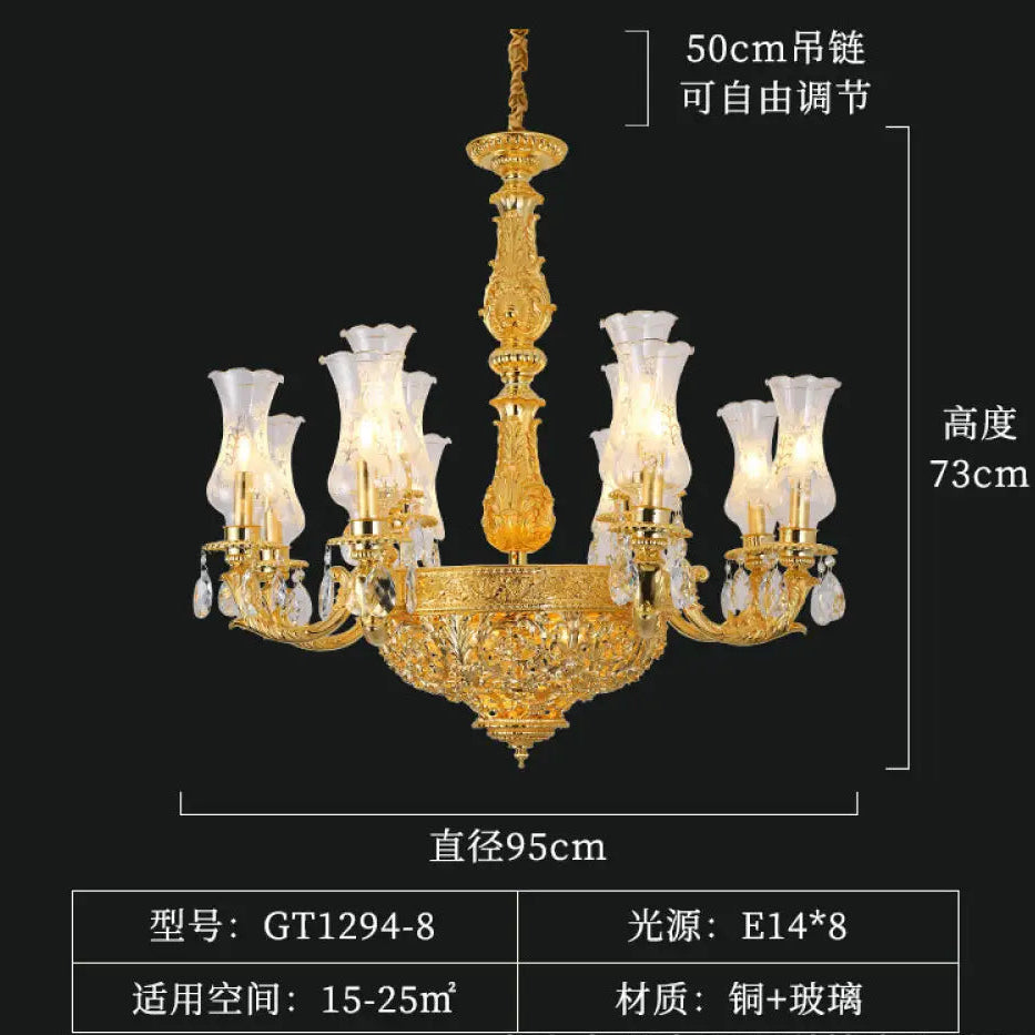 French Retro Crystal Copper Chandelier for Luxury Villas 8 heads (diameter 95cm, height 73cm)