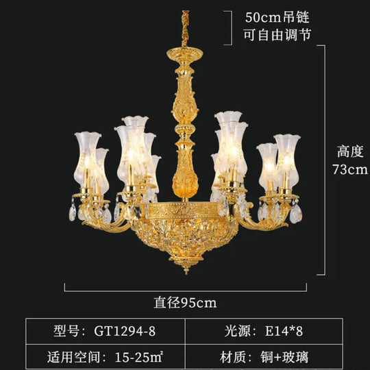 French Retro Crystal Copper Chandelier for Luxury Villas 8 heads (diameter 95cm, height 73cm)