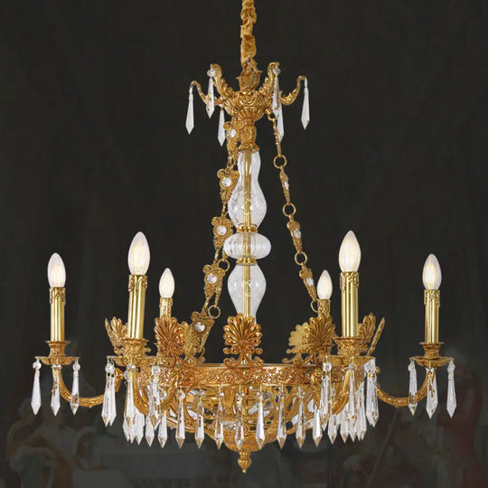French Retro Crystal Copper Chandelier for Villa Interiors 6 heads (diameter 80cm, height 80cm)