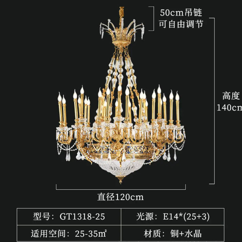 French-Style Hollow Crystal Copper Chandelier for Luxury Villas 25-head chandelier (diameter 120cm, height 140cm)