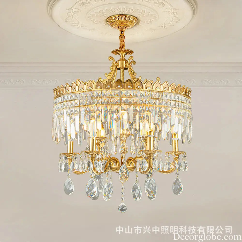 French Vintage All-Copper Crown Crystal Chandelier Chandelier