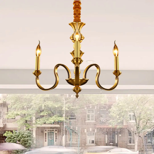 Gold Colonial Candle Ceiling Pendant Light with 3/5/6 Metal Heads - Elegant Living Room Chandelier Lamp 3 / Gold