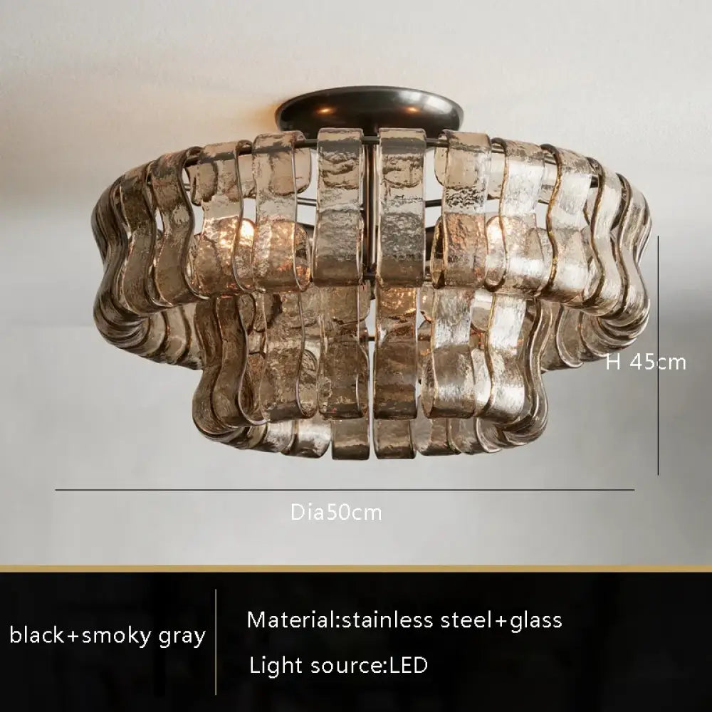 Gray Glass Round Ceiling Chandelier black gray 50cm / Warm light Chandelier