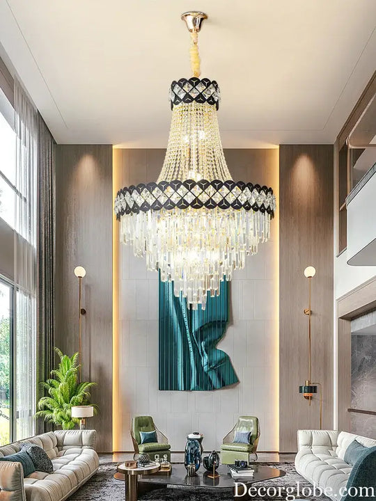 Duplex Building Crystal Chandelier - Post-Modern Light Luxury Elegance for Spiral Staircases, Halls, Villas, and Living Rooms with Suspended Gloss Lighting - DecorGlobe