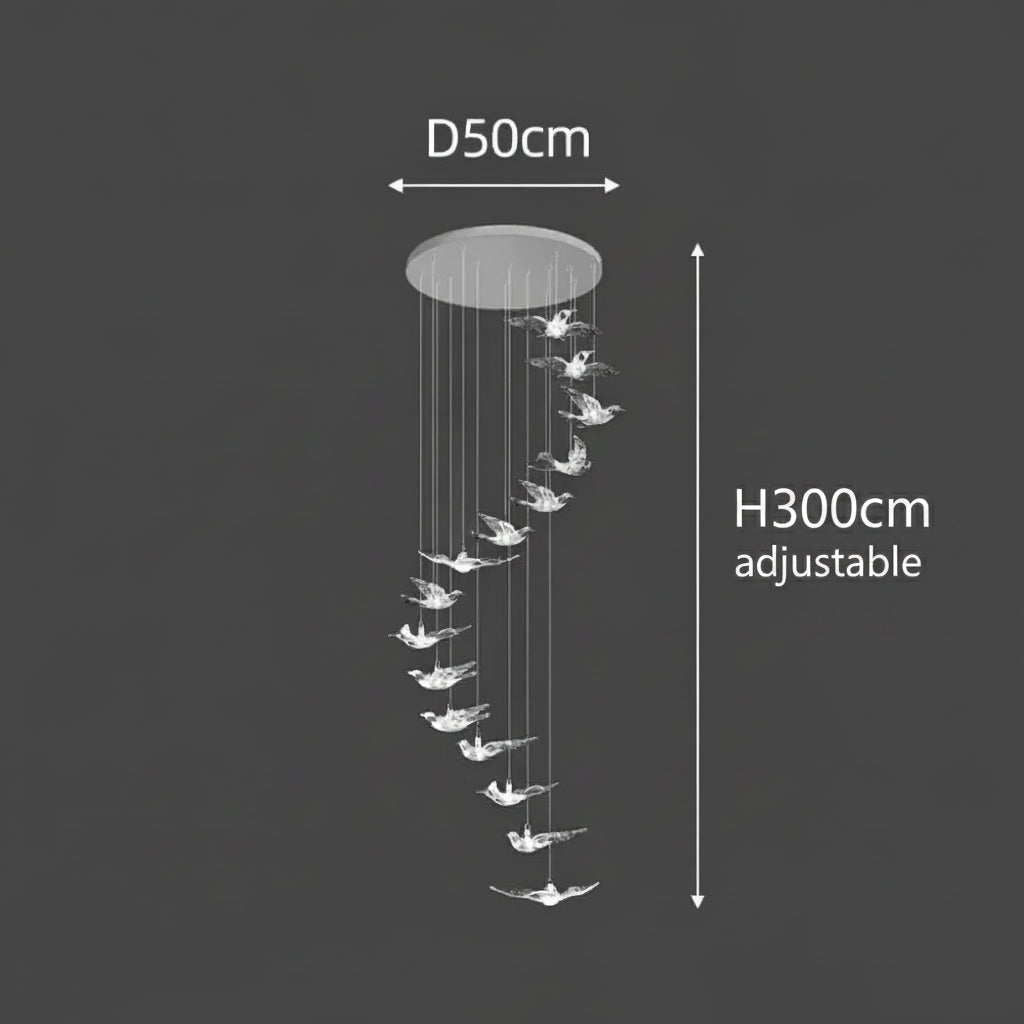 Acrylic Bird LED Pendant Lamp Pigeon Staircase Chandelier Hall Ceiling Hanging Lights Indoor Stair Artistic Decoration