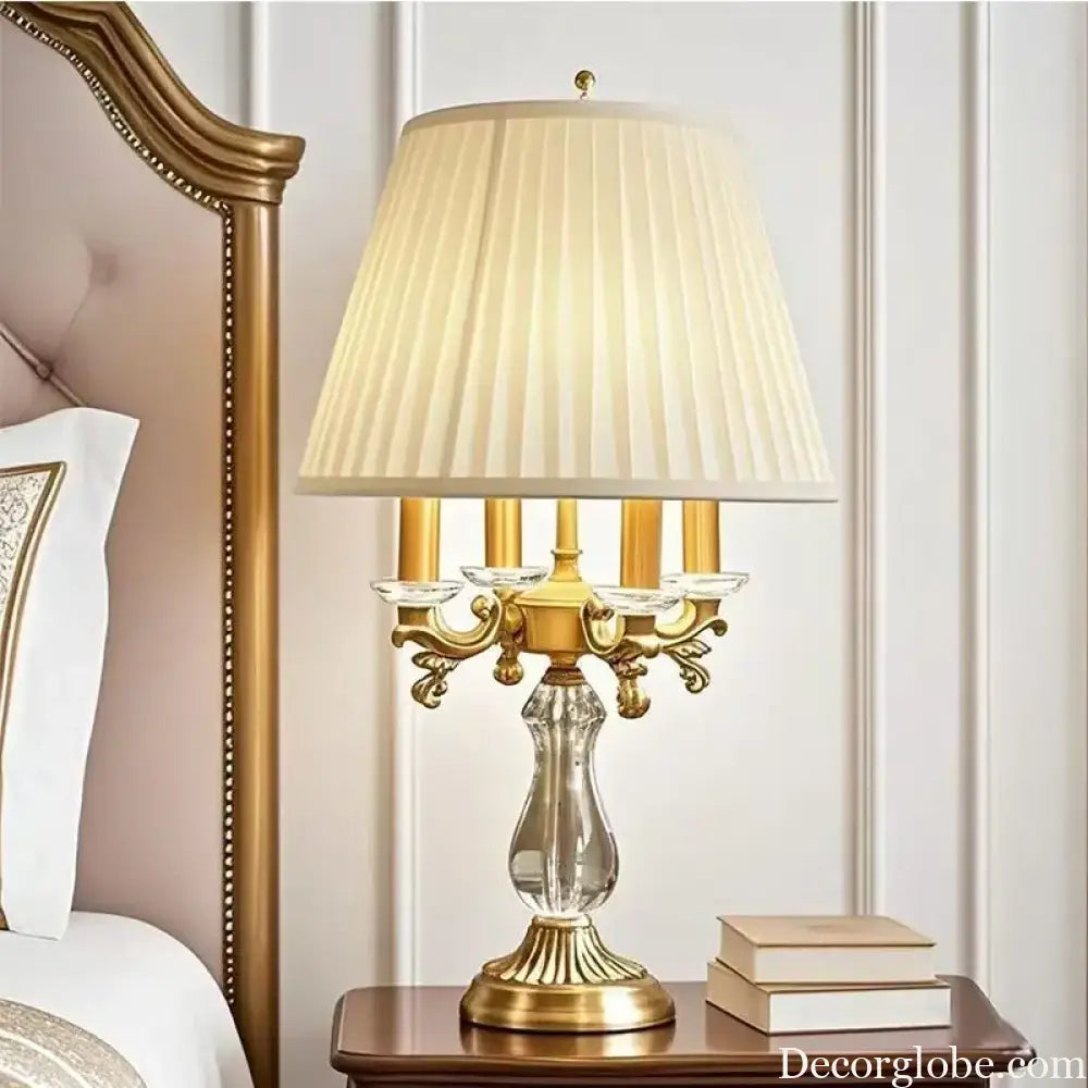 European Crystal Table Lamp with Art Deco Design for Bedroom Decor