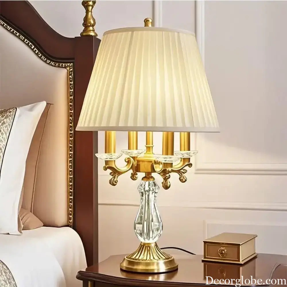 European Crystal Table Lamp with Art Deco Design for Bedroom Decor