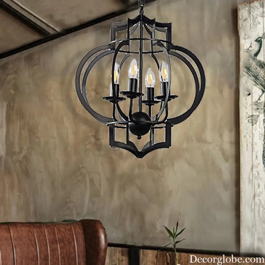 Industrial Black Chandelier Pendant Light with Metal Candle Shade - 4-Bulb Ceiling Lamp for Dining Room Black
