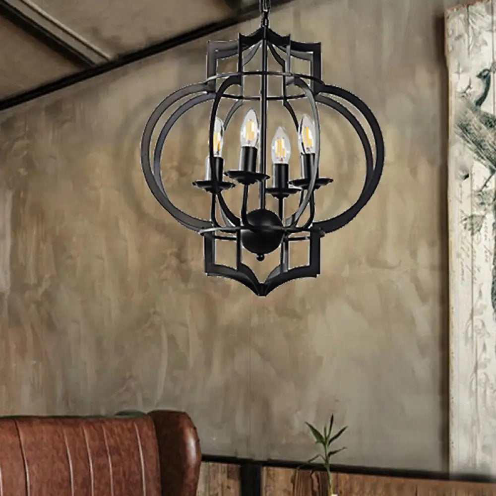 Industrial Black Chandelier Pendant Light with Metal Candle Shade - 4-Bulb Ceiling Lamp for Dining Room Black