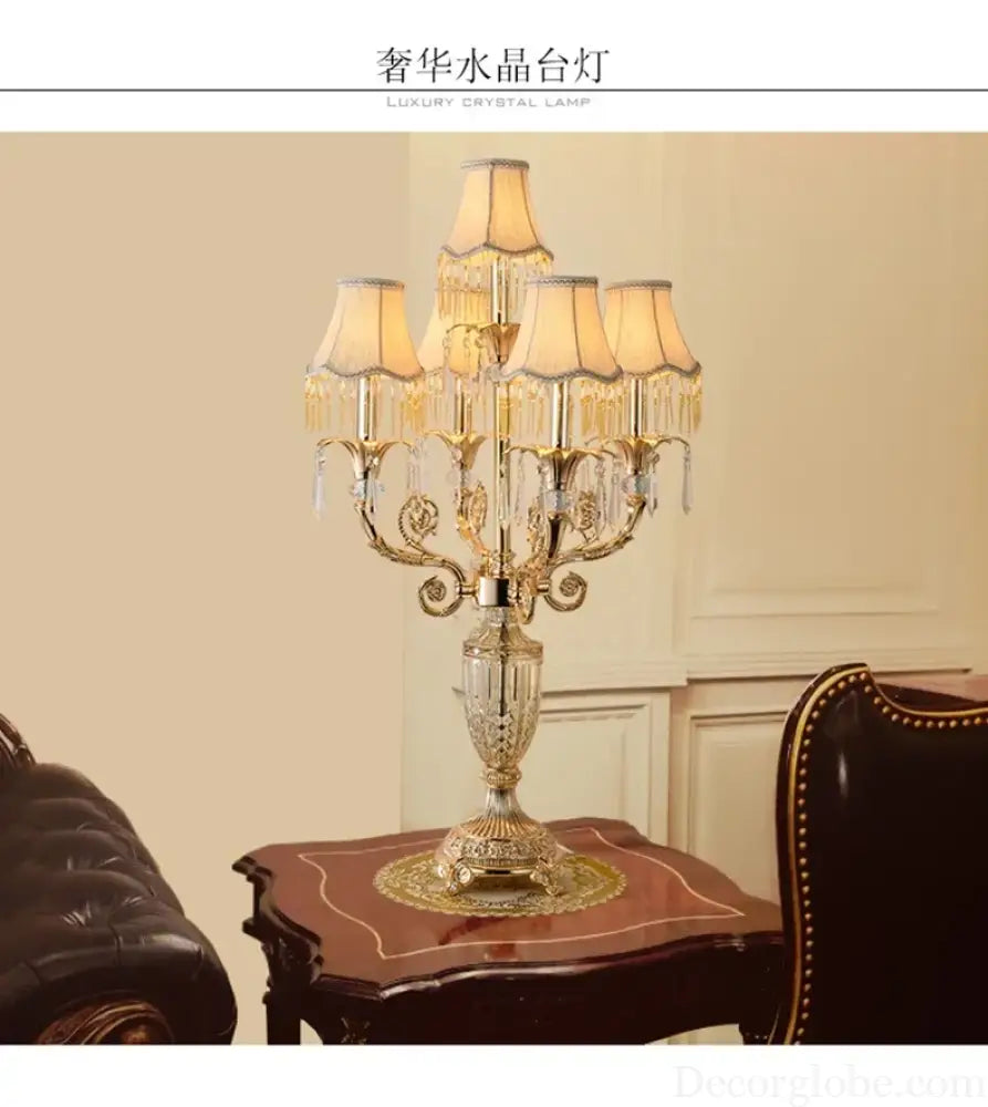 Luxurious Golden European Crystal Table Lamps LED Decorative Desk Lights Bedroom Living Room Personality Creative