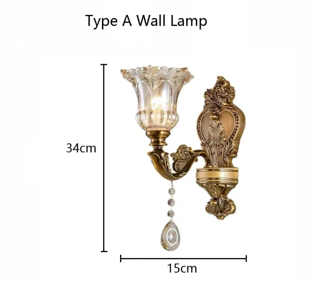 European Retro Crystal Walls Light Living Room Bedroom Bedside Lamp Modern Corridor Aisle Mirror Front Wall Sconce