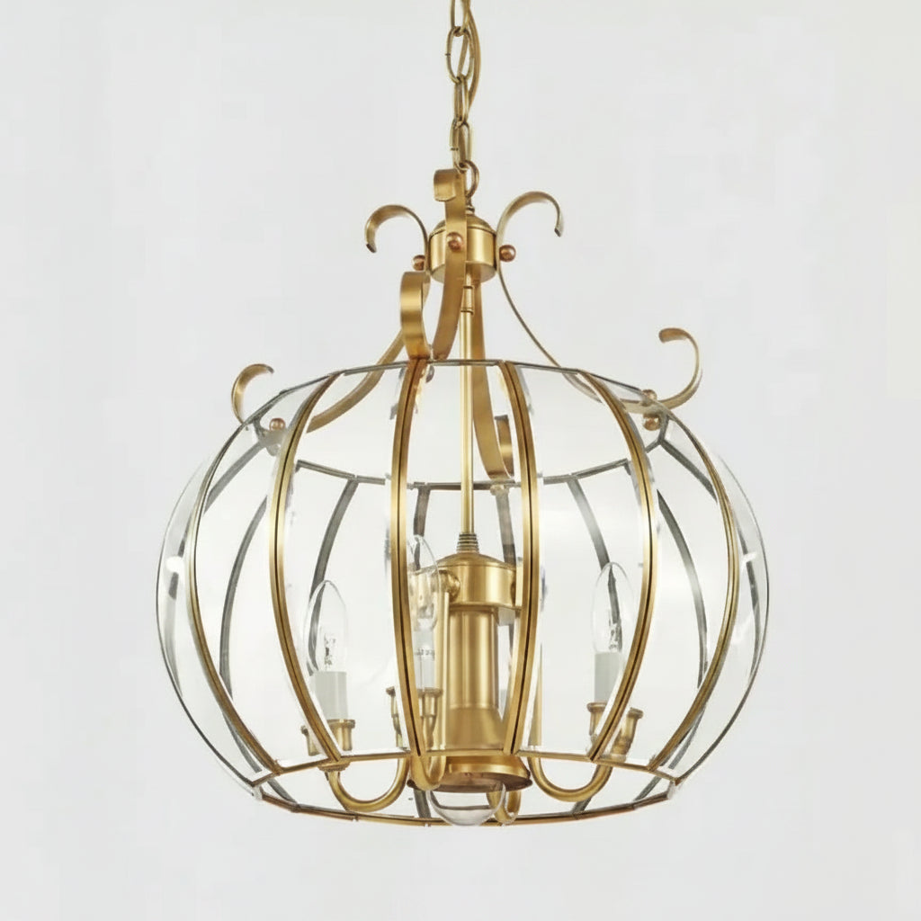 Modern 4L D430mm H490mm 40W Brass Pendant Lamp 4Lights Vintage 100% Copper Glass AC110V/220V Glass Shade Pendant Light